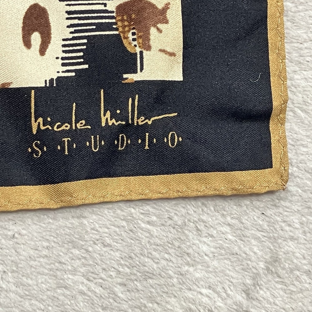 Nicole Miller‎ Silk Scarf Brown Animal Print Square Satin NWT Luxury Wrap - Picture 2 of 14
